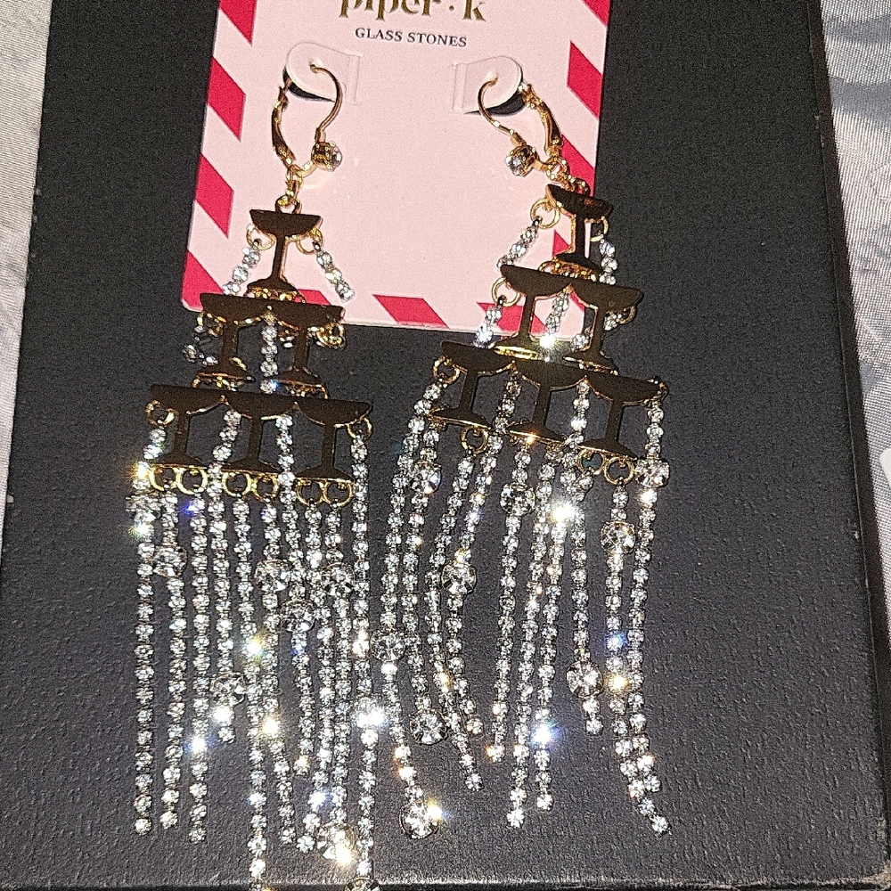 Piper K Champagine Waterfall Gold and Gem Dangle Earrings